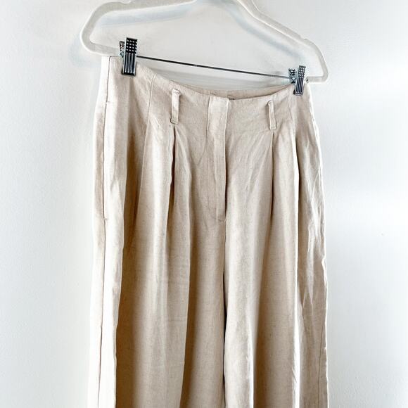 H&M High Rise Pleated Front Linen Wide Leg Ankle Pants Cream 8 - Picture 10 of 11